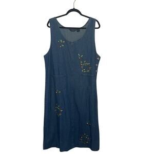 Vintage Denim Embroidered Sleeveless Maxi Dress Scoop Neck Women’s Size 1X